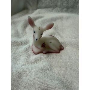 Fenton Glass Deer Fawn Hand Painted Berries & Blossoms Signed Vintage